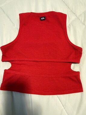Tiger Friday Red Ribbed Cutout Tank Top - Women